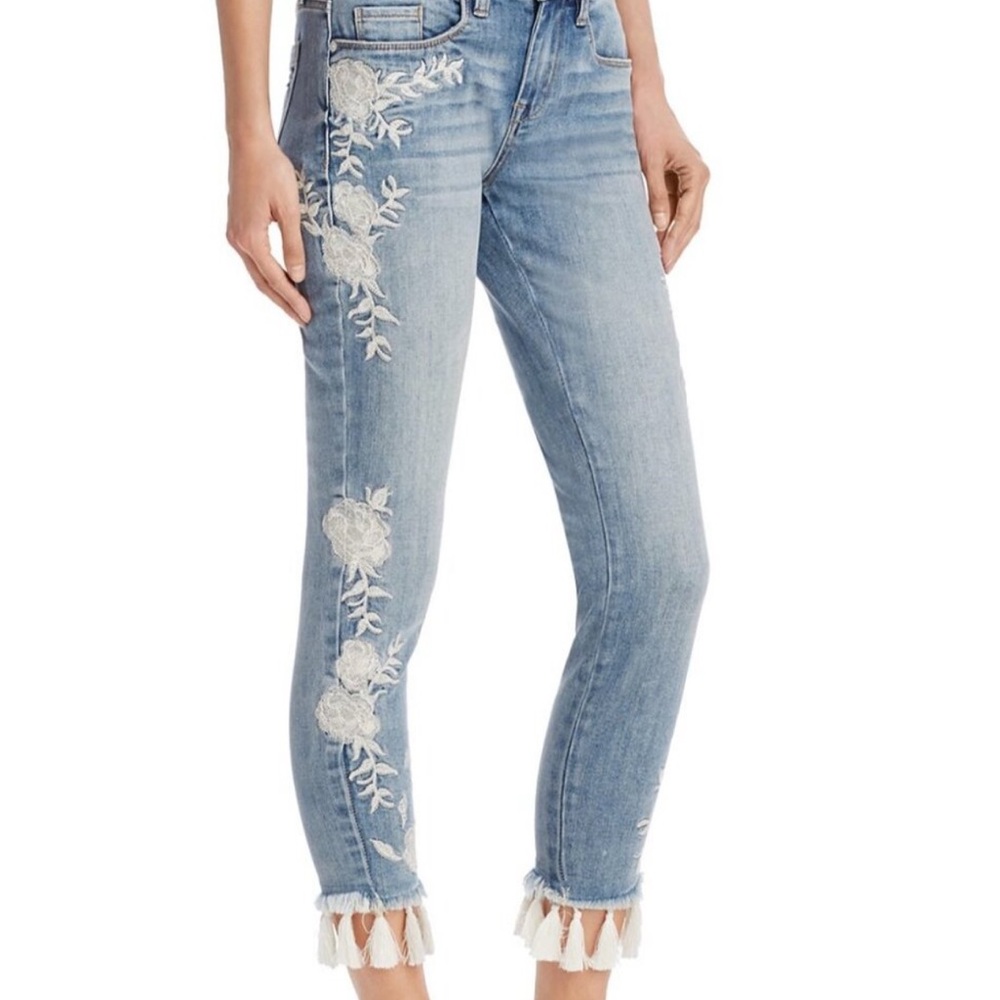 Blank NYC Light Blue Embroidered Cropped Jeans